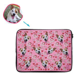 Load image into Gallery viewer, pink I Love You laptop sleeve personalized with photo of face printed on them
