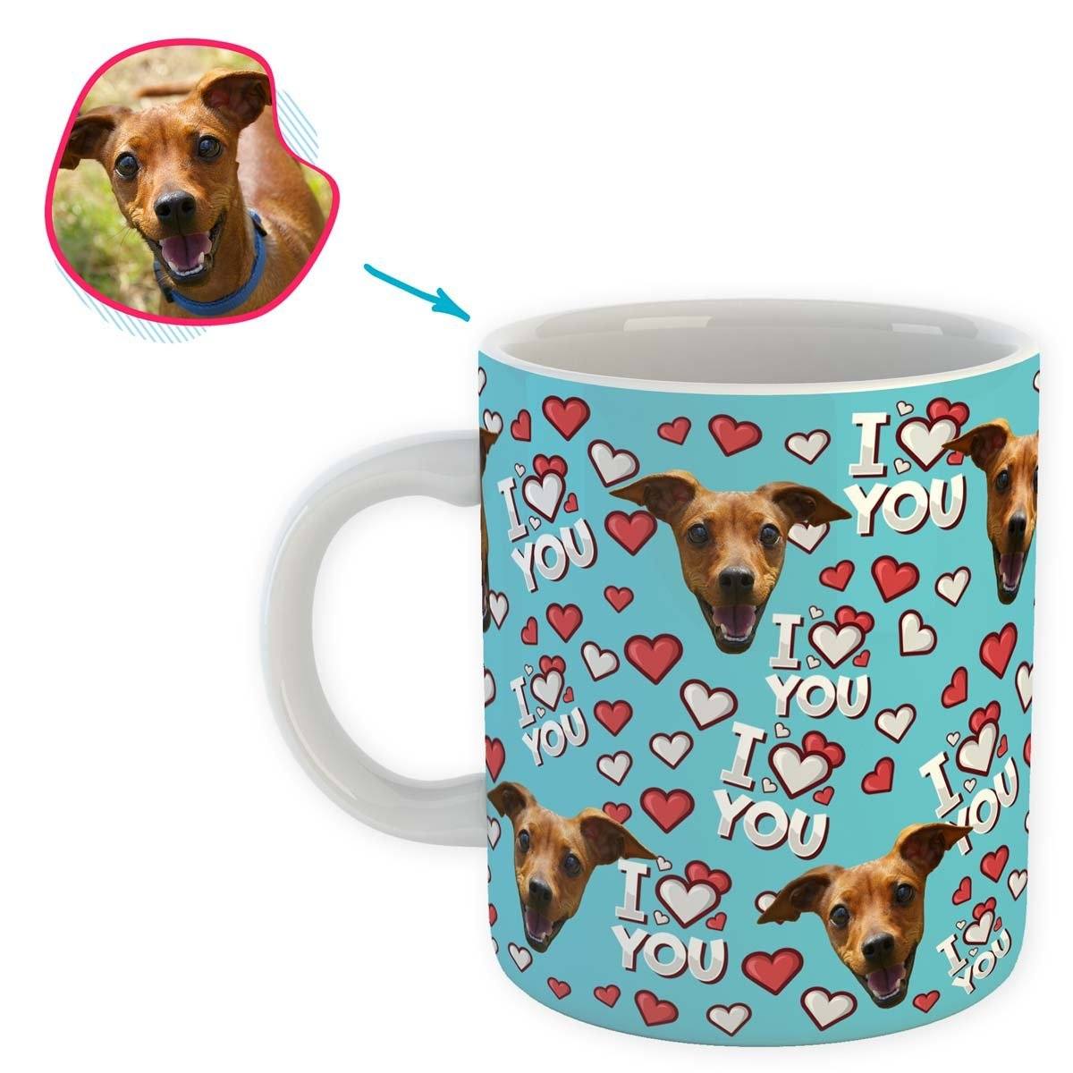blue I Love You mug personalized with photo of face printed on it