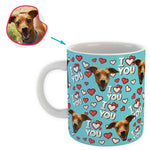 Load image into Gallery viewer, blue I Love You mug personalized with photo of face printed on it
