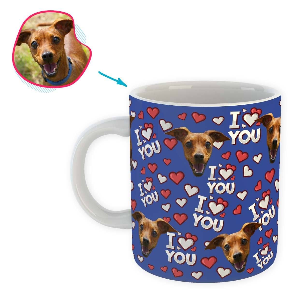 darkblue I Love You mug personalized with photo of face printed on it