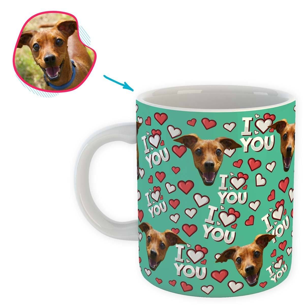 mint I Love You mug personalized with photo of face printed on it