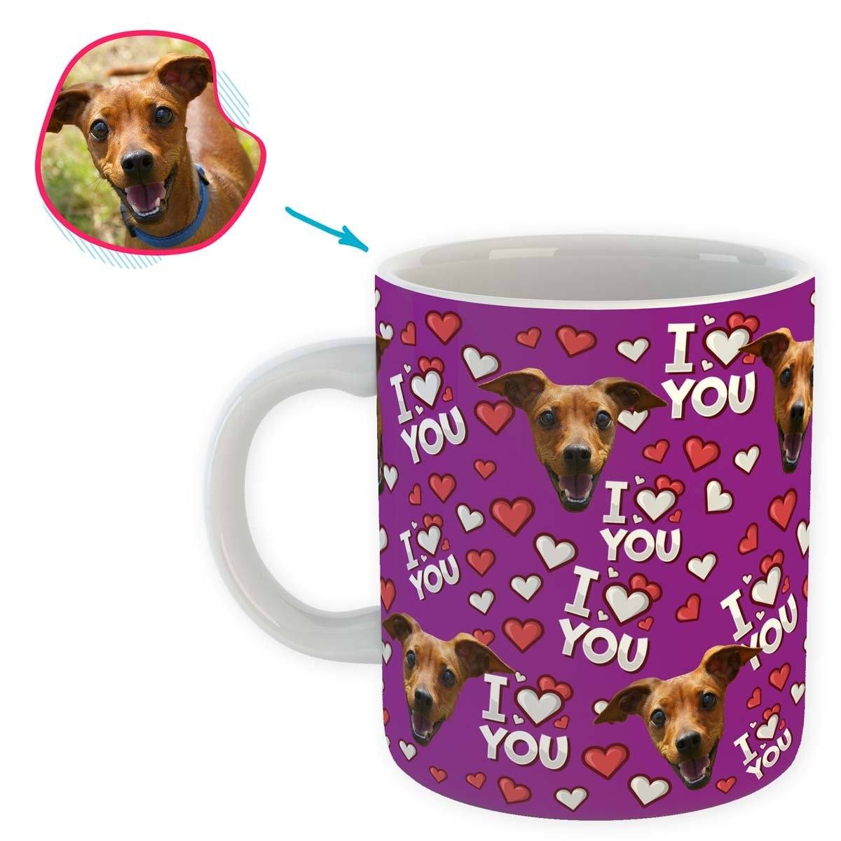 purple I Love You mug personalized with photo of face printed on it