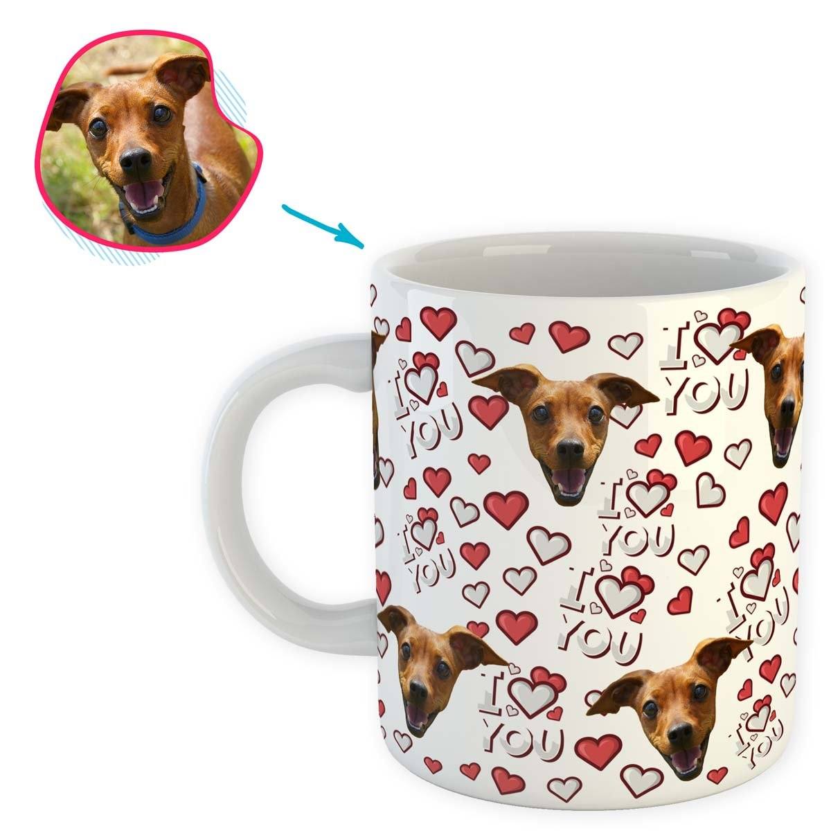 white I Love You mug personalized with photo of face printed on it