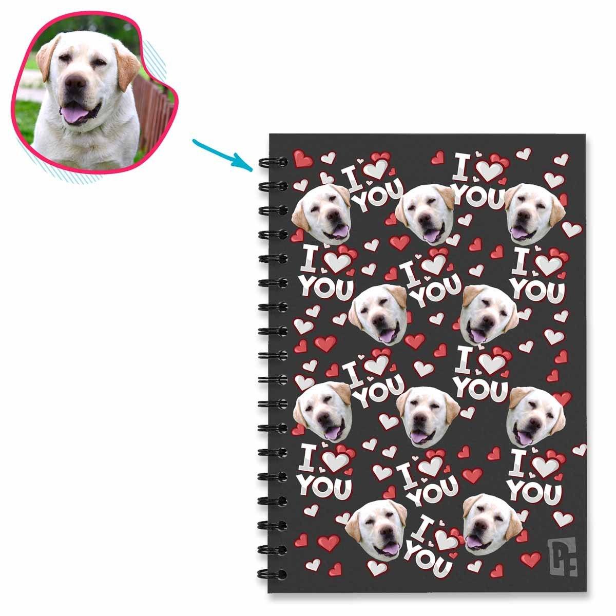 dark I Love You Notebook personalized with photo of face printed on them