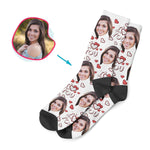 Load image into Gallery viewer, white I Love You socks personalized with photo of face printed on them
