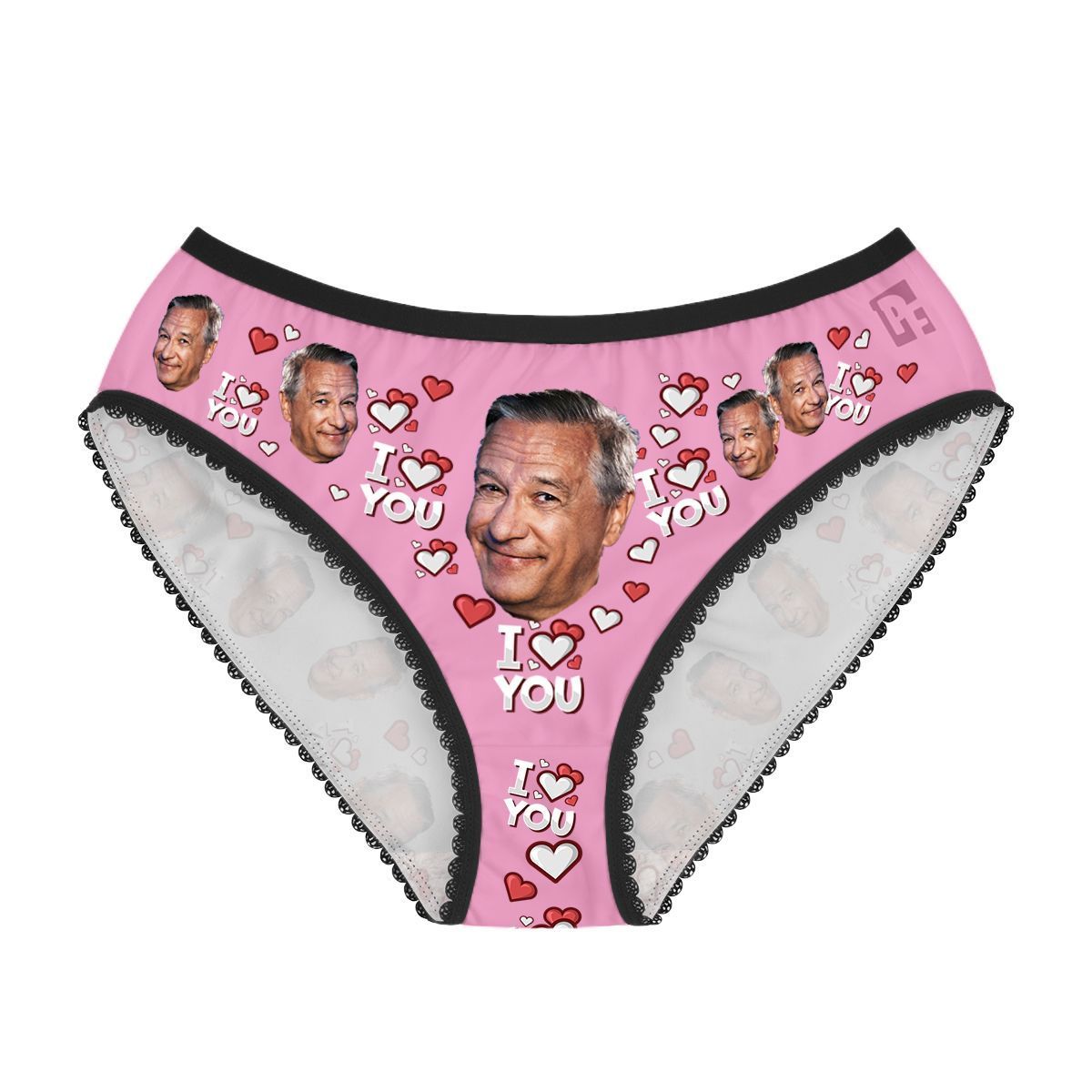 Pink I love you women's underwear briefs personalized with photo printed on them