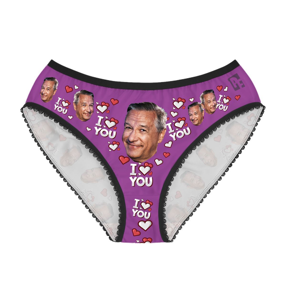 Purple I love you women's underwear briefs personalized with photo printed on them