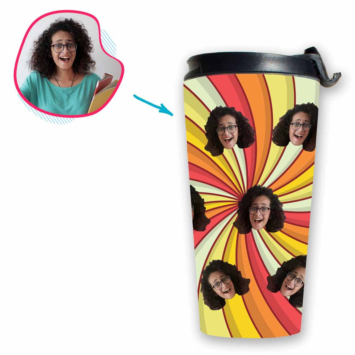 illusion Illusion travel mug personalized with photo of face printed on it