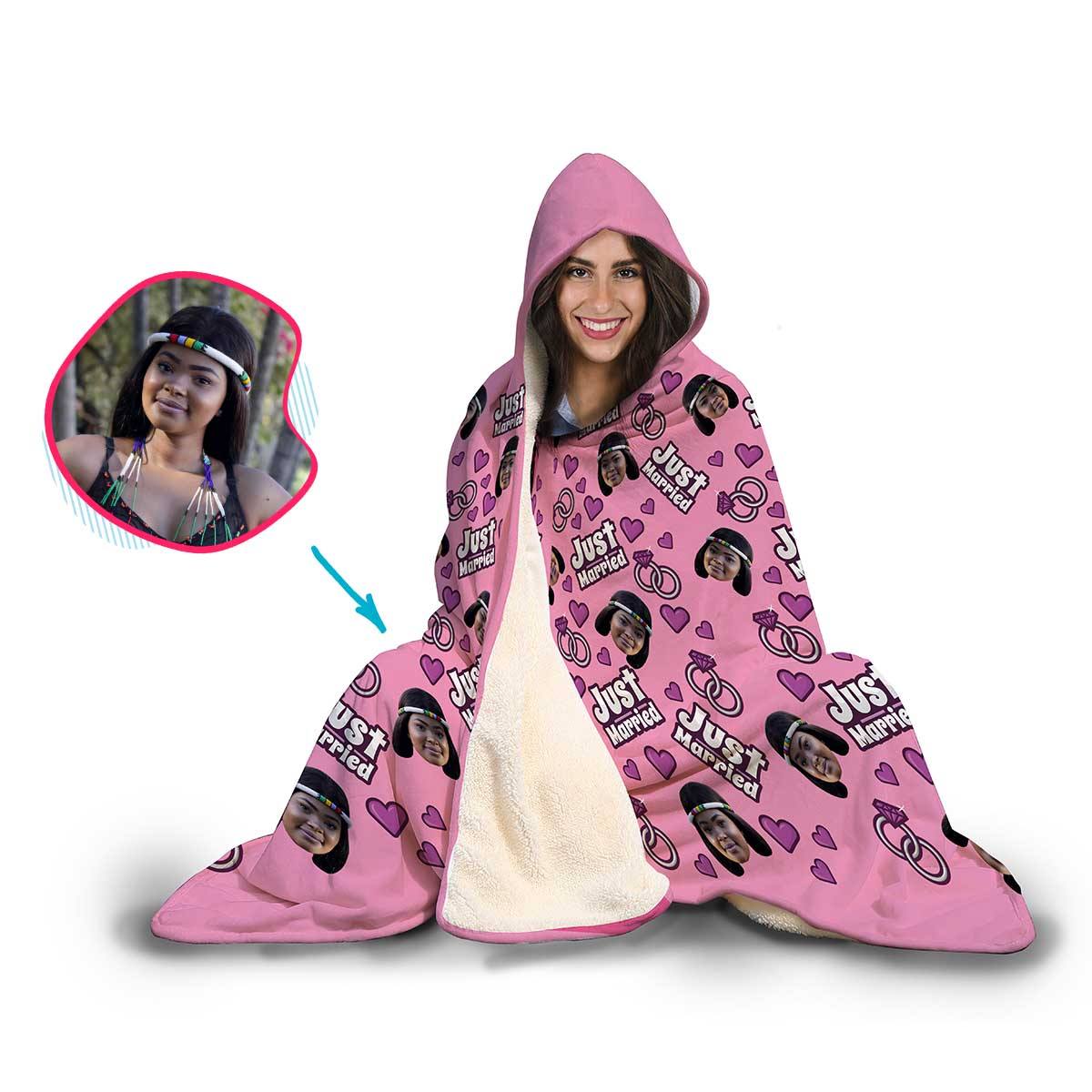 Just Married Personalized Hooded Blanket