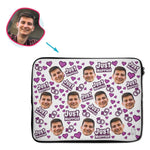 Load image into Gallery viewer, white Just Married laptop sleeve personalized with photo of face printed on them
