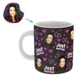 Load image into Gallery viewer, dark Just Married mug personalized with photo of face printed on it
