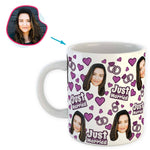 Load image into Gallery viewer, white Just Married mug personalized with photo of face printed on it
