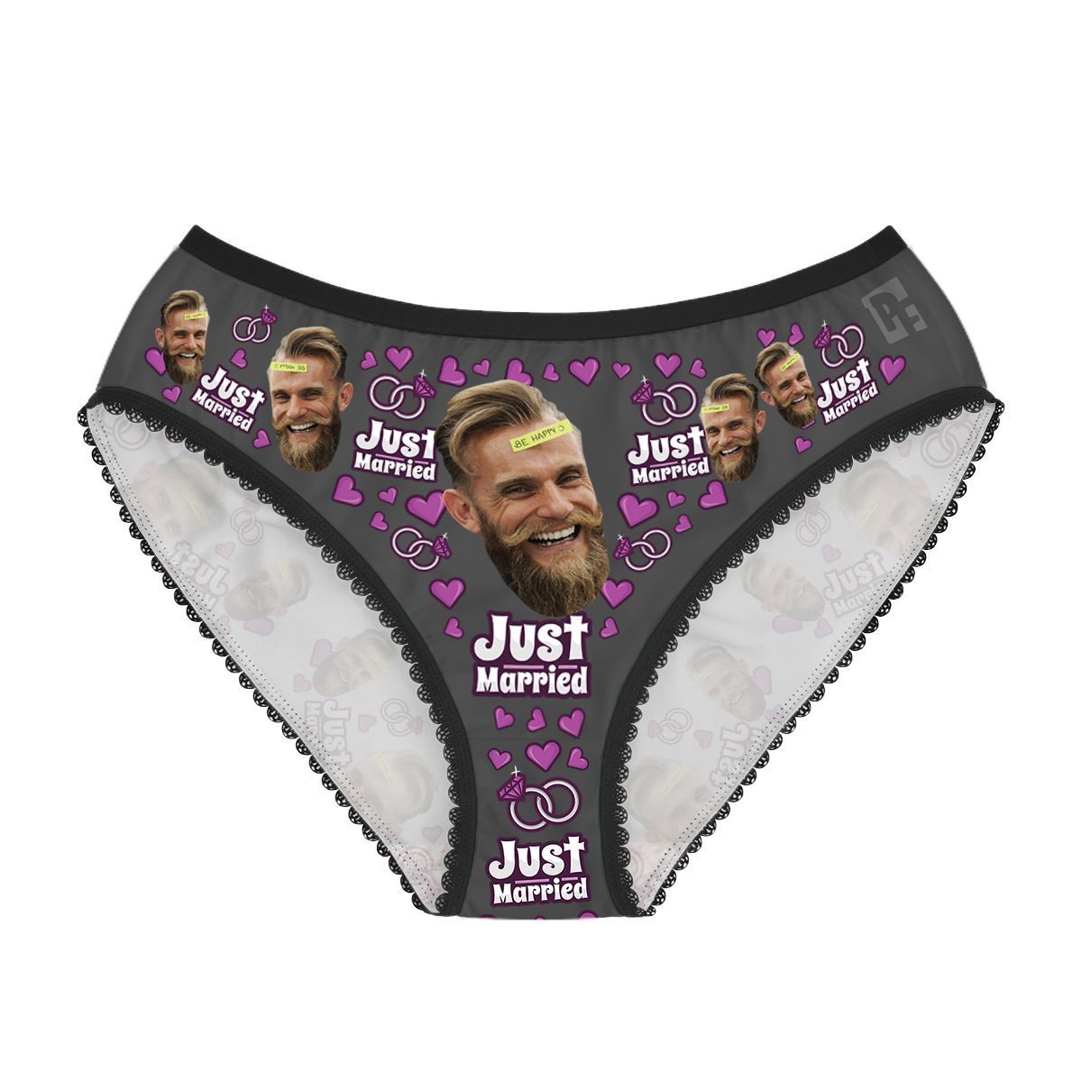 Mint Just married women's underwear briefs personalized with photo printed on them