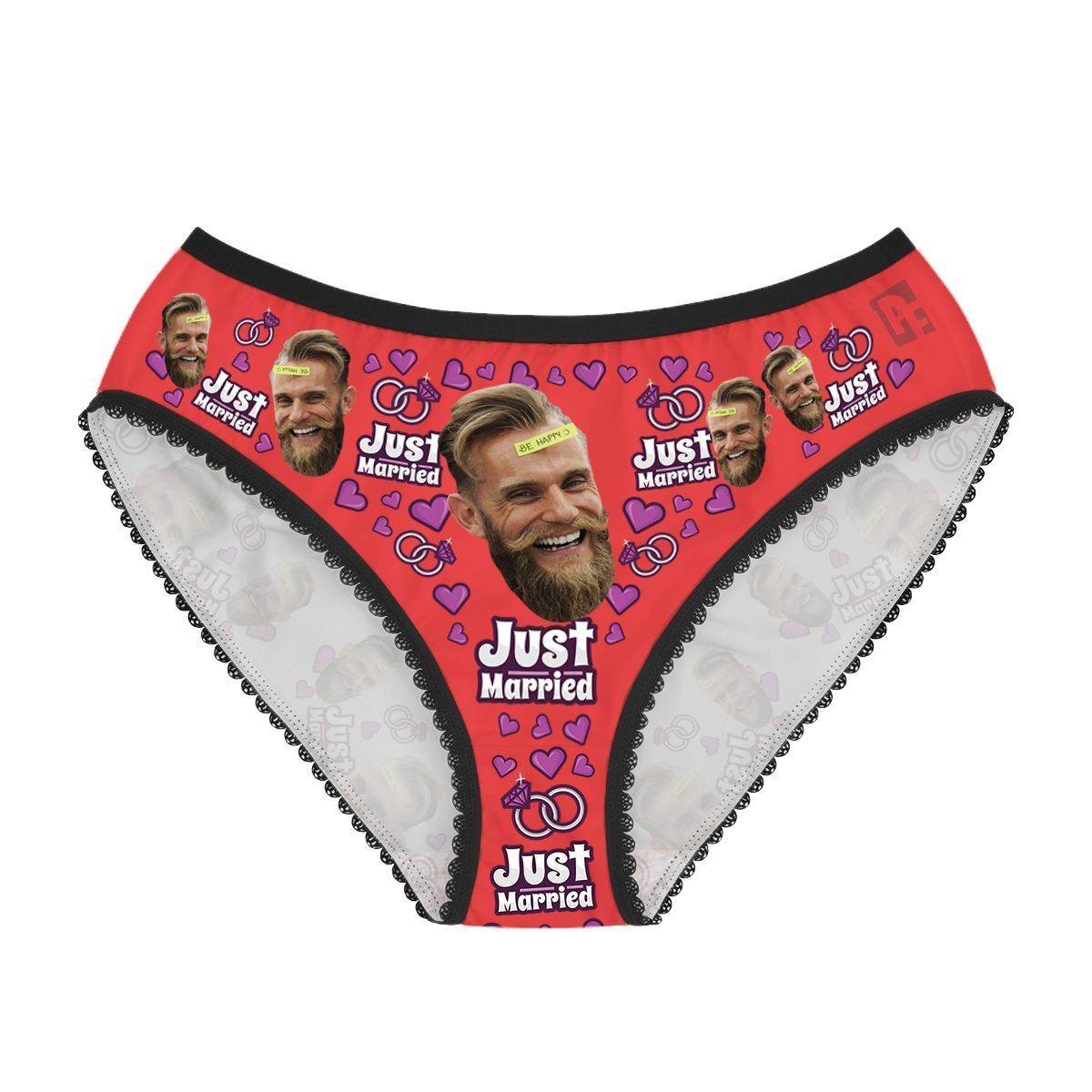 Mint Just married women's underwear briefs personalized with photo printed on them