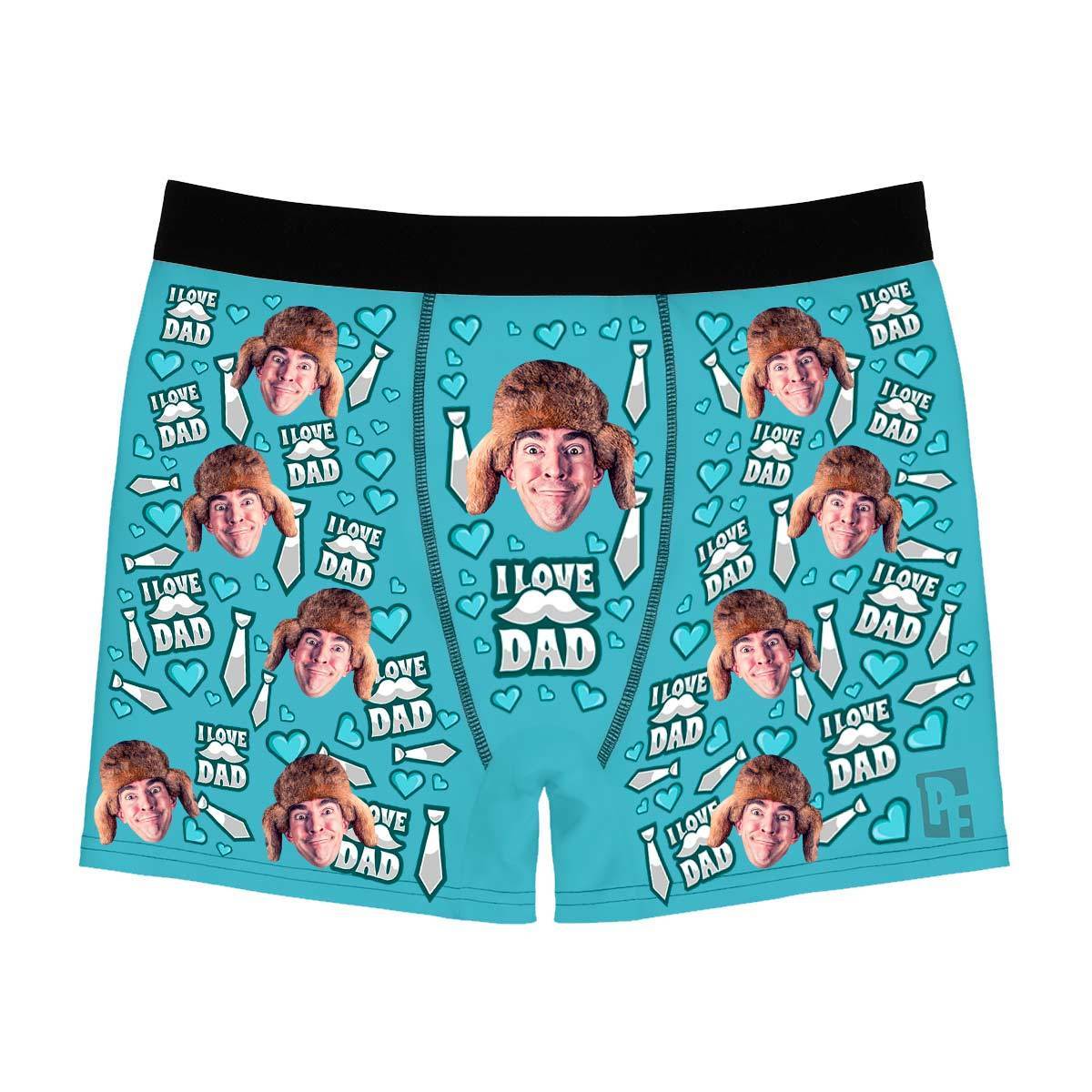Blue Love dad men's boxer briefs personalized with photo printed on them