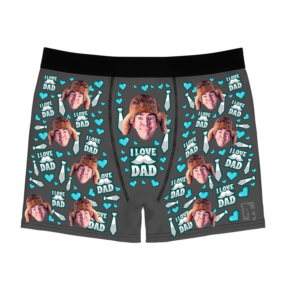 Dark Love dad men's boxer briefs personalized with photo printed on them