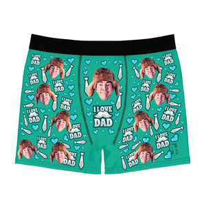 Mint Love dad men's boxer briefs personalized with photo printed on them