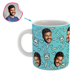 blue Love Dad mug personalized with photo of face printed on it
