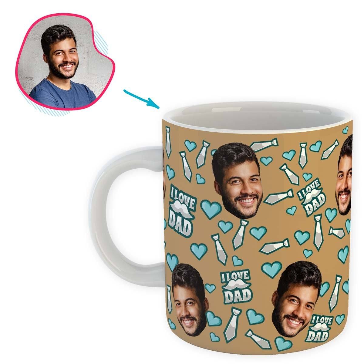 brown Love Dad mug personalized with photo of face printed on it