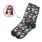 Load image into Gallery viewer, dark Love Dad socks personalized with photo of face printed on them
