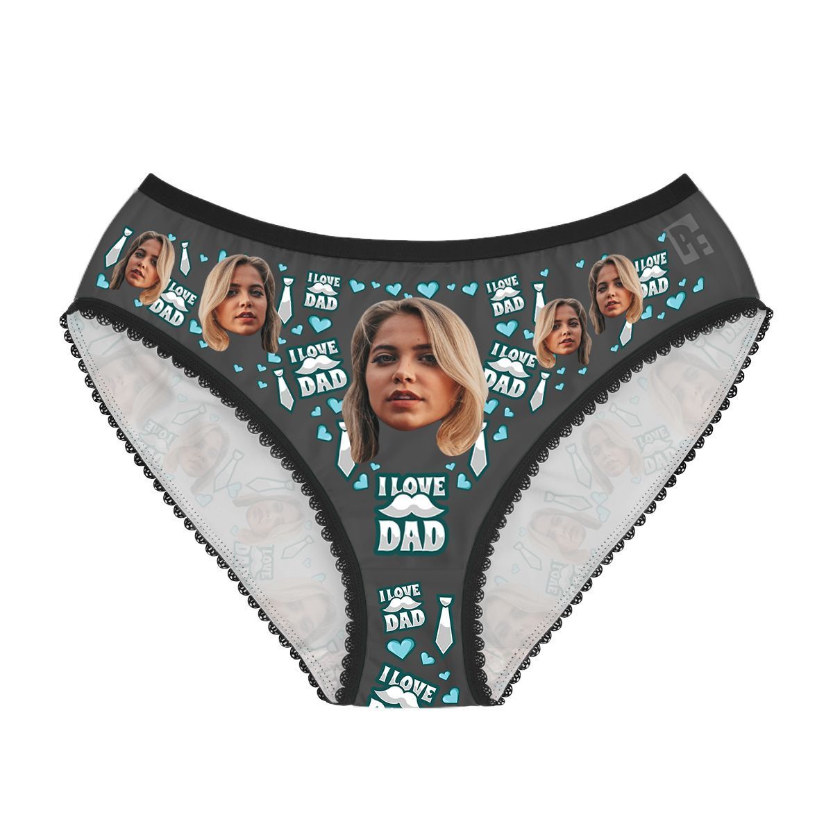 Dark Love dad women's underwear briefs personalized with photo printed on them