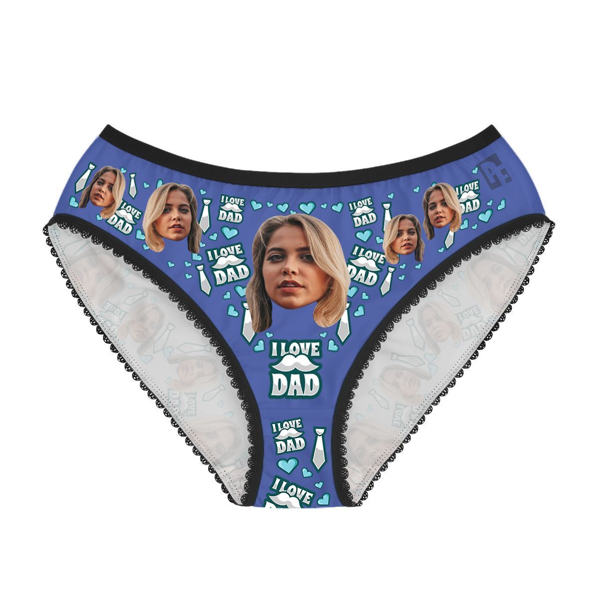 Darkblue Love dad women's underwear briefs personalized with photo printed on them