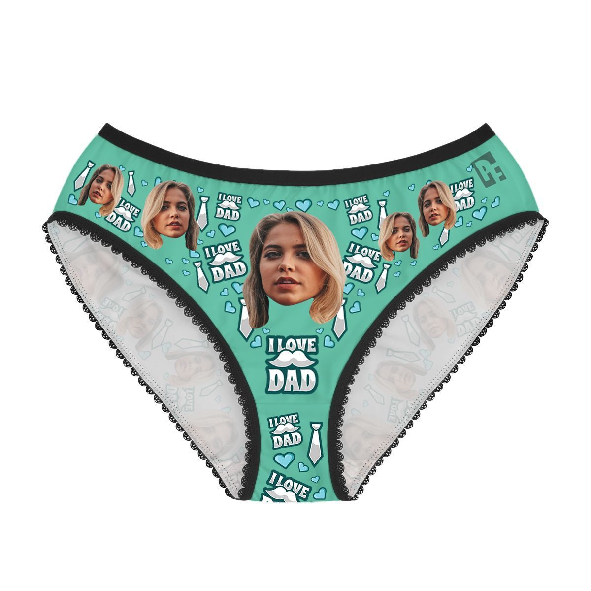 Mint Love dad women's underwear briefs personalized with photo printed on them