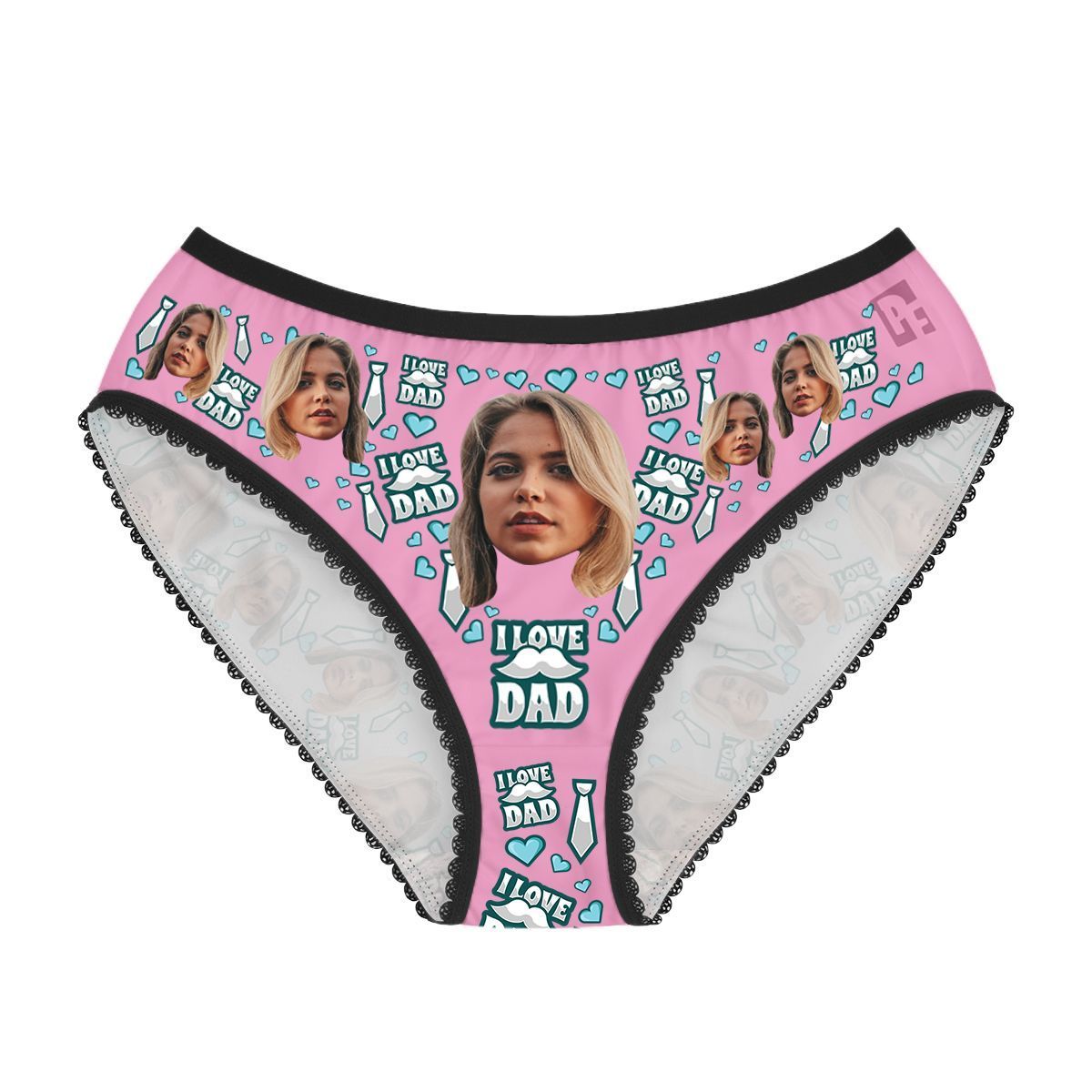 Pink Love dad women's underwear briefs personalized with photo printed on them