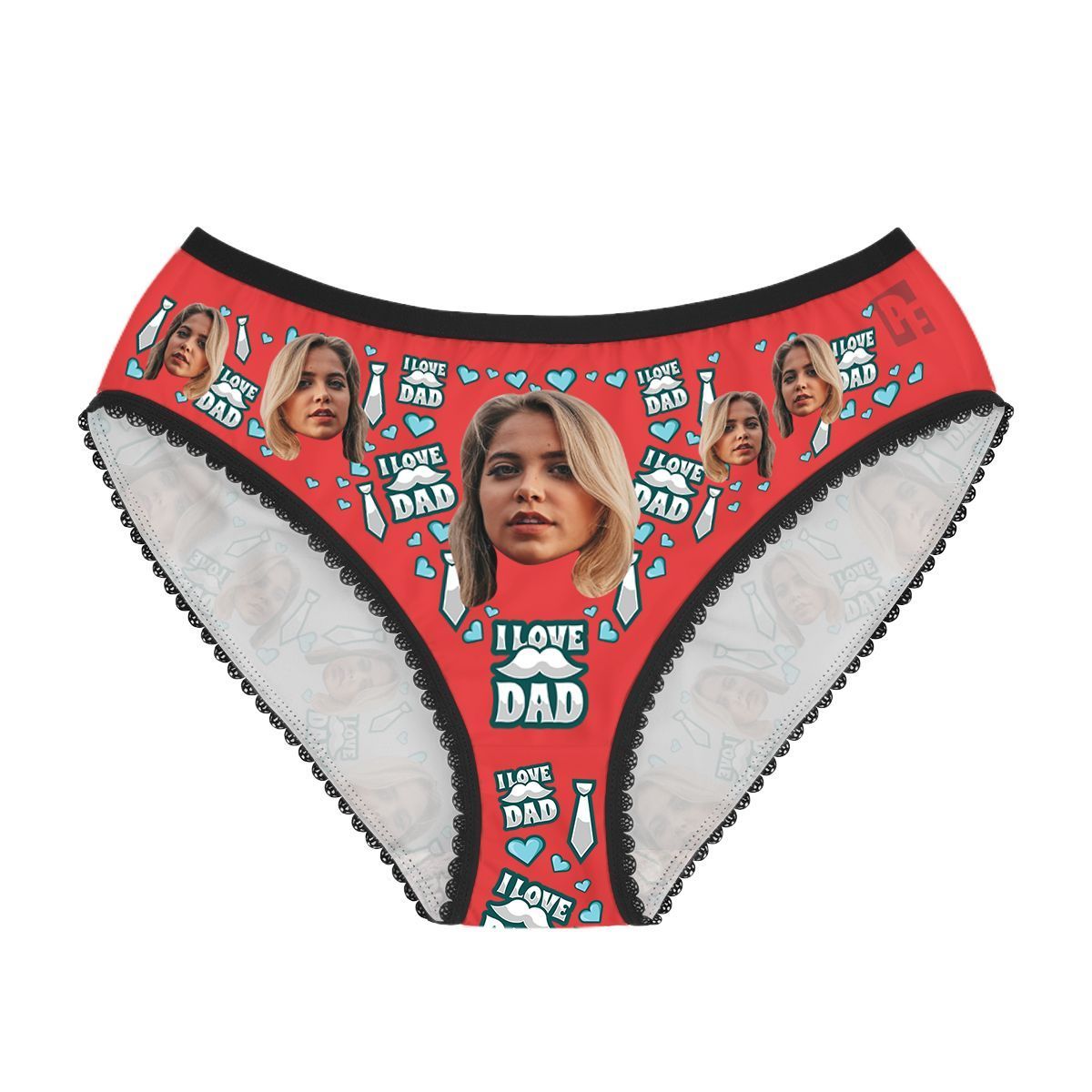 Red Love dad women's underwear briefs personalized with photo printed on them