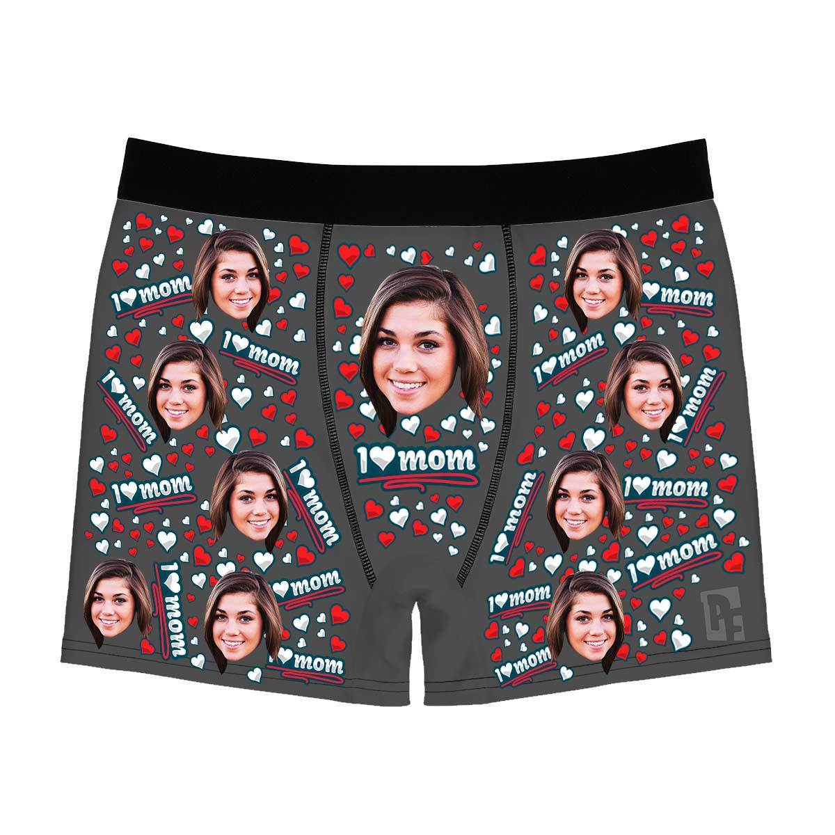Dark Love mom men's boxer briefs personalized with photo printed on them
