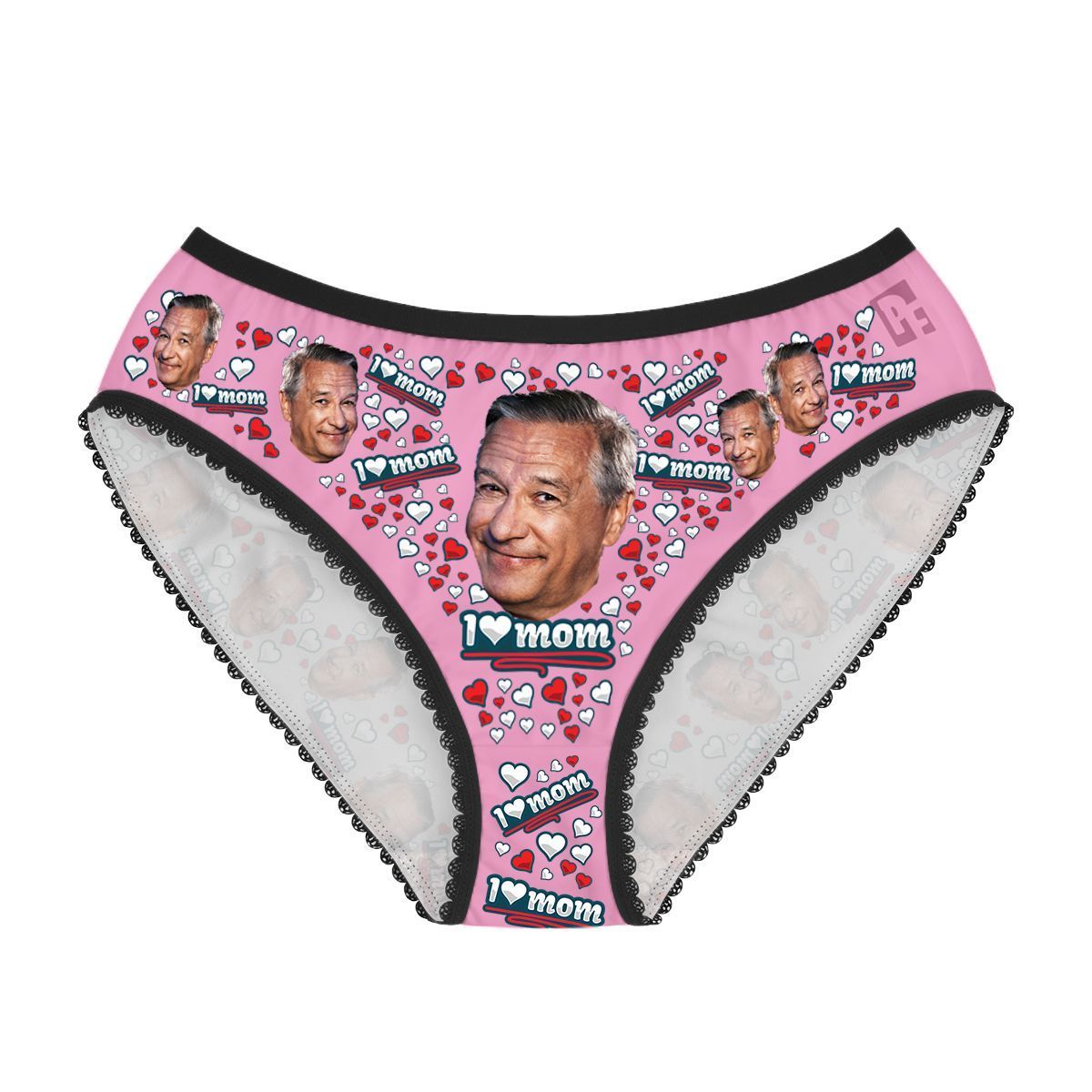 Pink Love mom women's underwear briefs personalized with photo printed on them