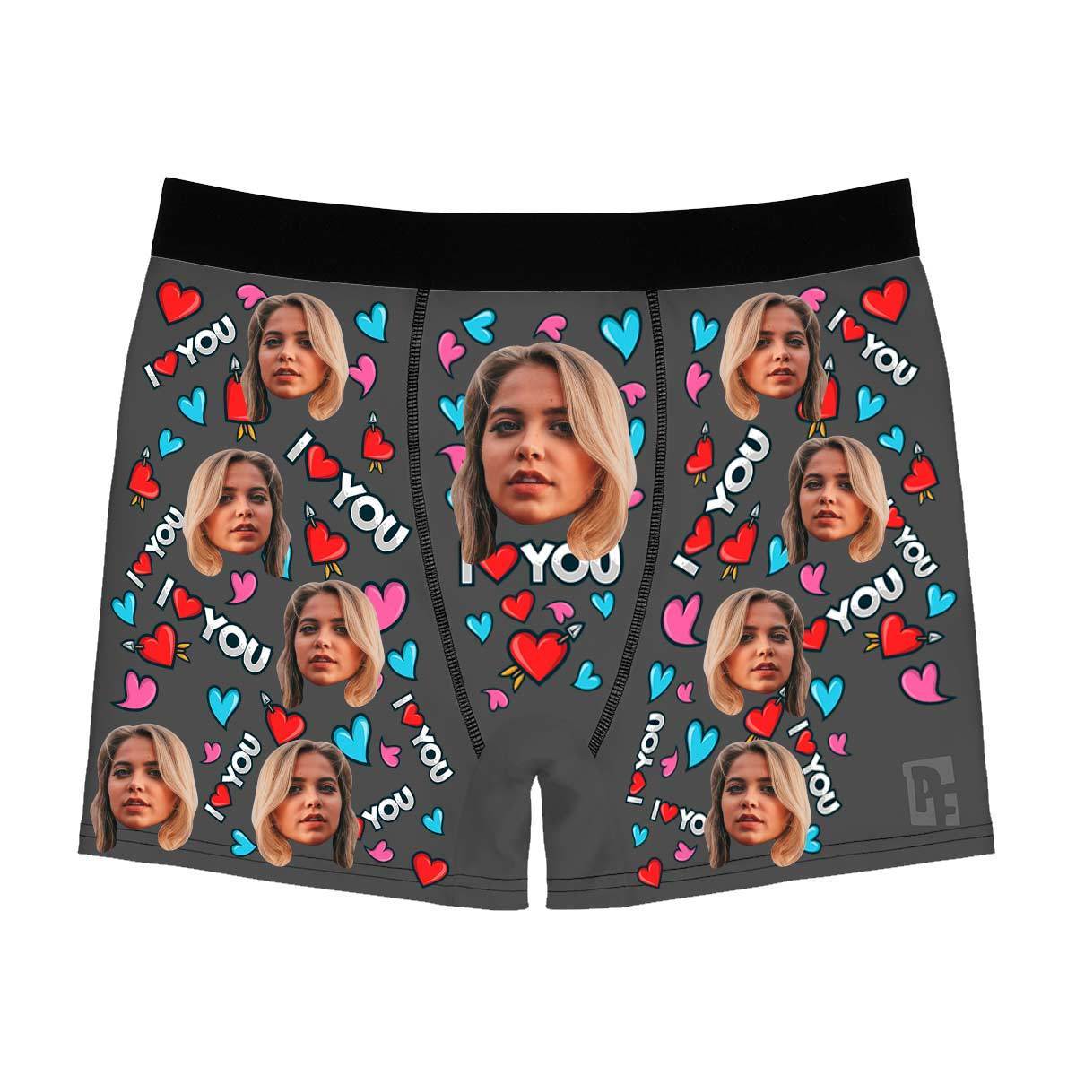 Mint Love you men's boxer briefs personalized with photo printed on them