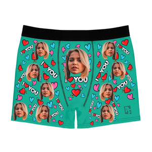 Mint Love you men's boxer briefs personalized with photo printed on them