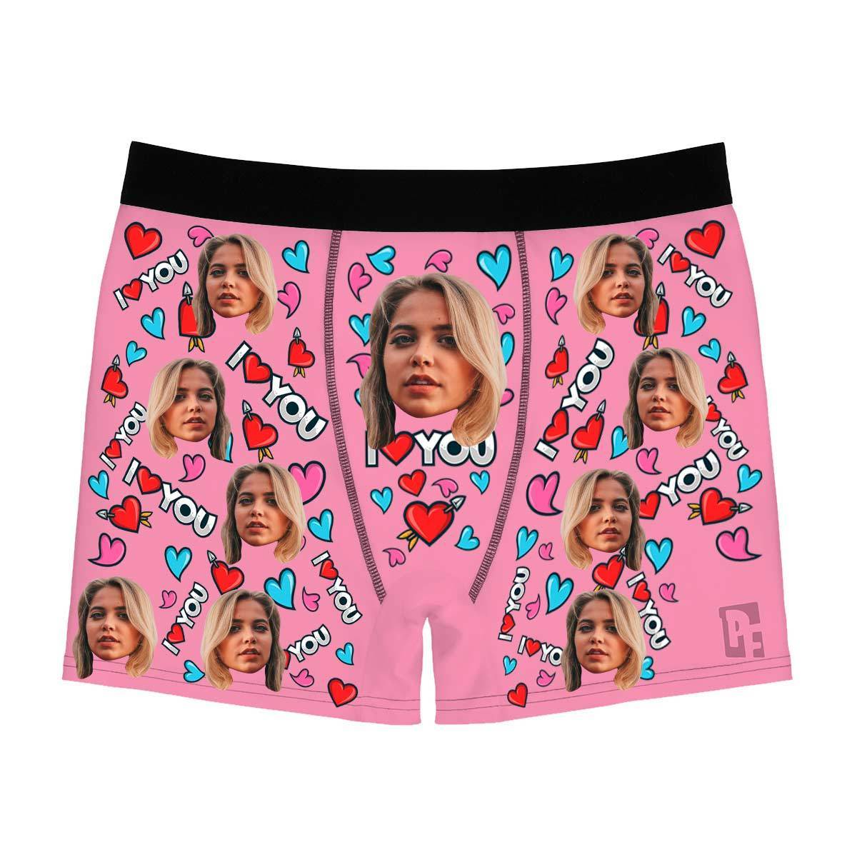 Red Love you men's boxer briefs personalized with photo printed on them