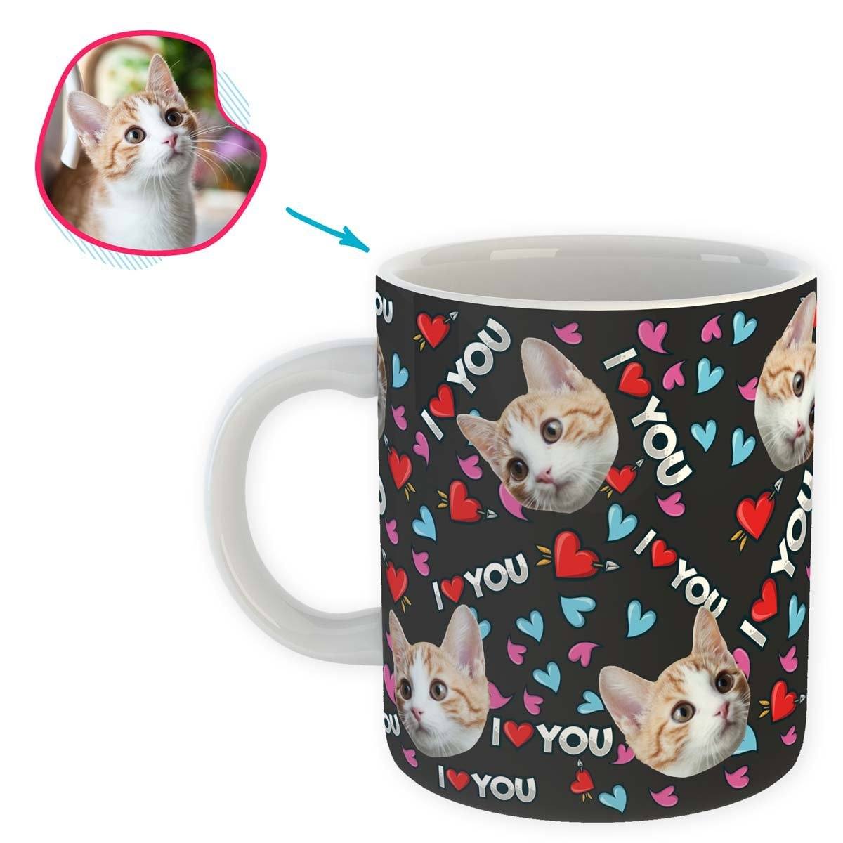 dark Love You mug personalized with photo of face printed on it