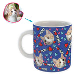 Load image into Gallery viewer, darkblue Love You mug personalized with photo of face printed on it
