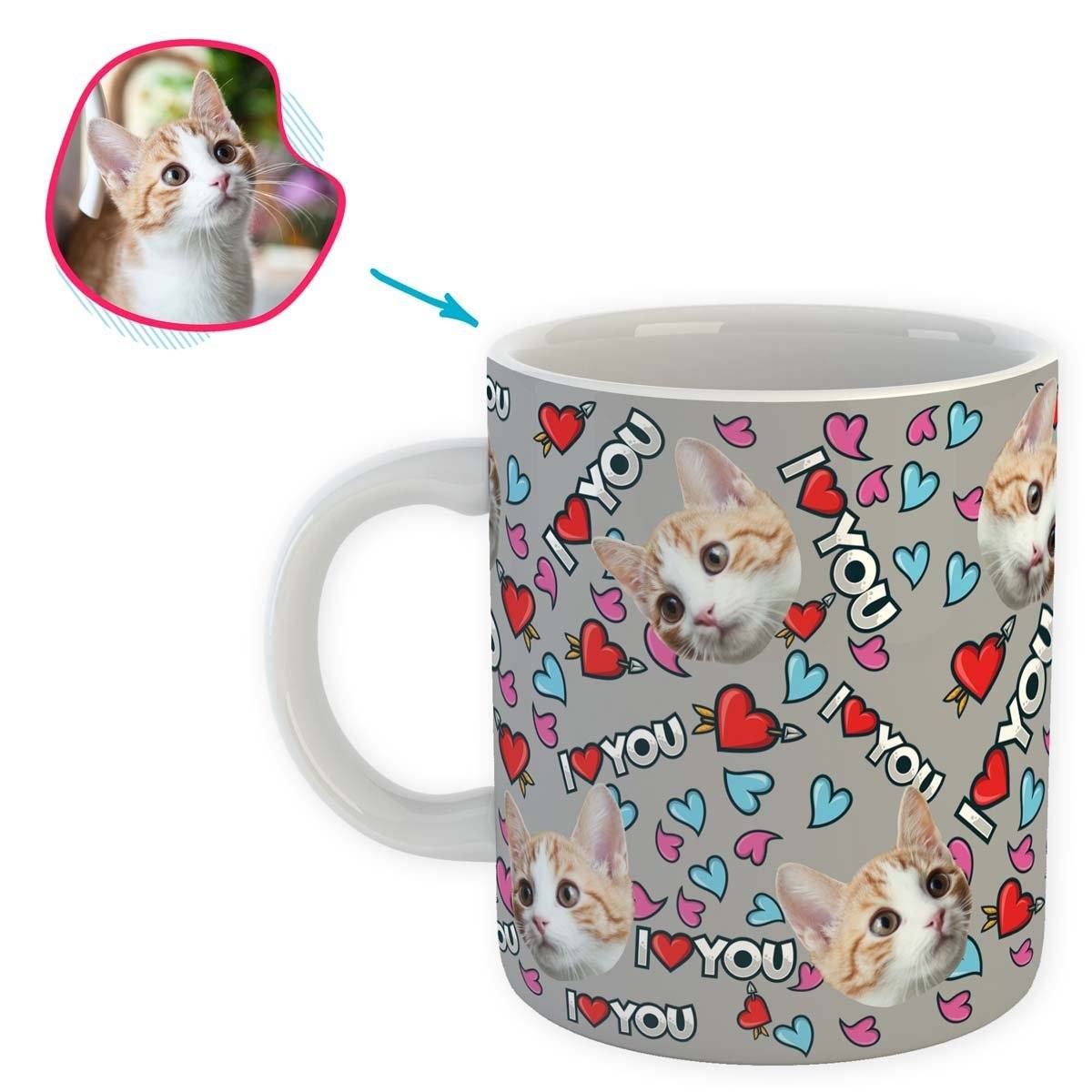 grey Love You mug personalized with photo of face printed on it