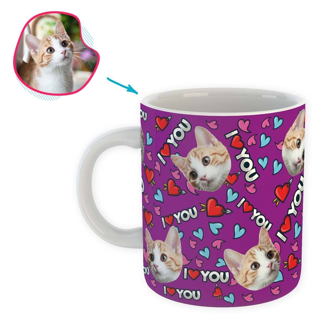 purple Love You mug personalized with photo of face printed on it