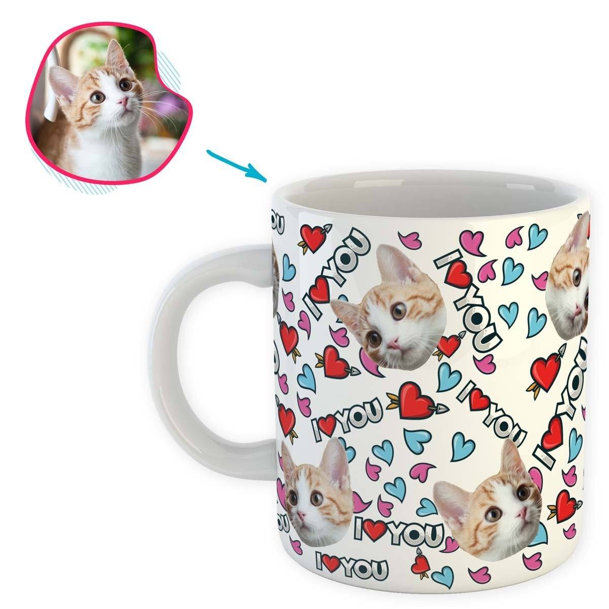 white Love You mug personalized with photo of face printed on it