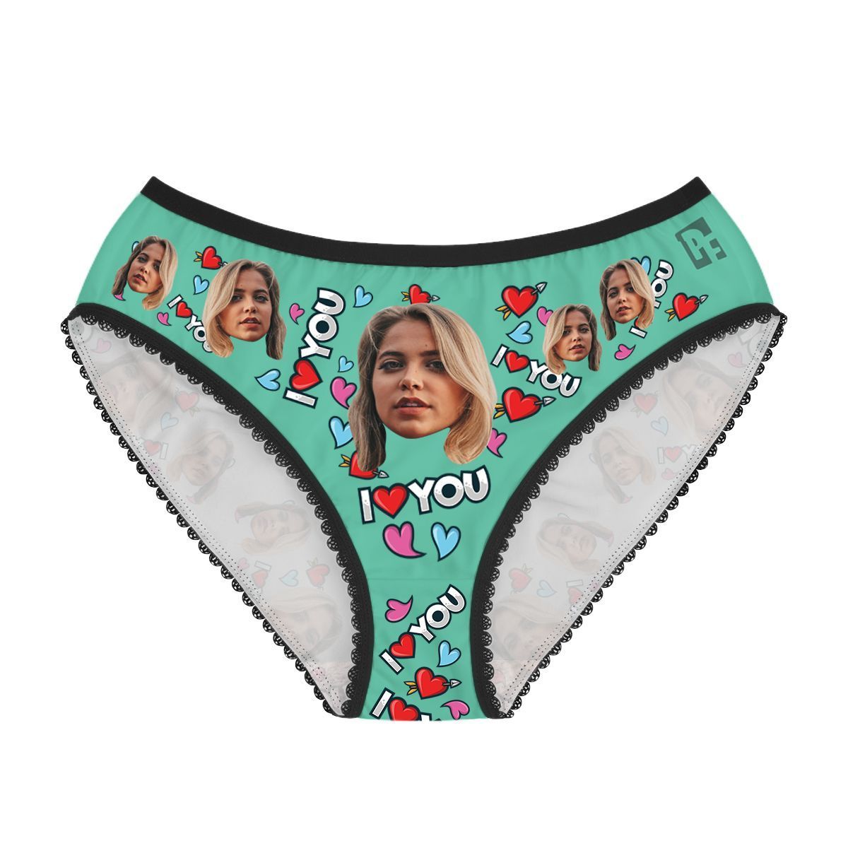 Mint Love you women's underwear briefs personalized with photo printed on them