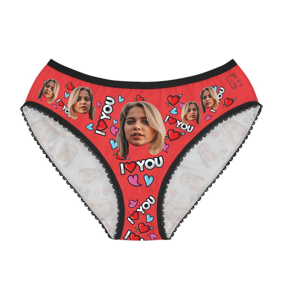 Red Love you women's underwear briefs personalized with photo printed on them