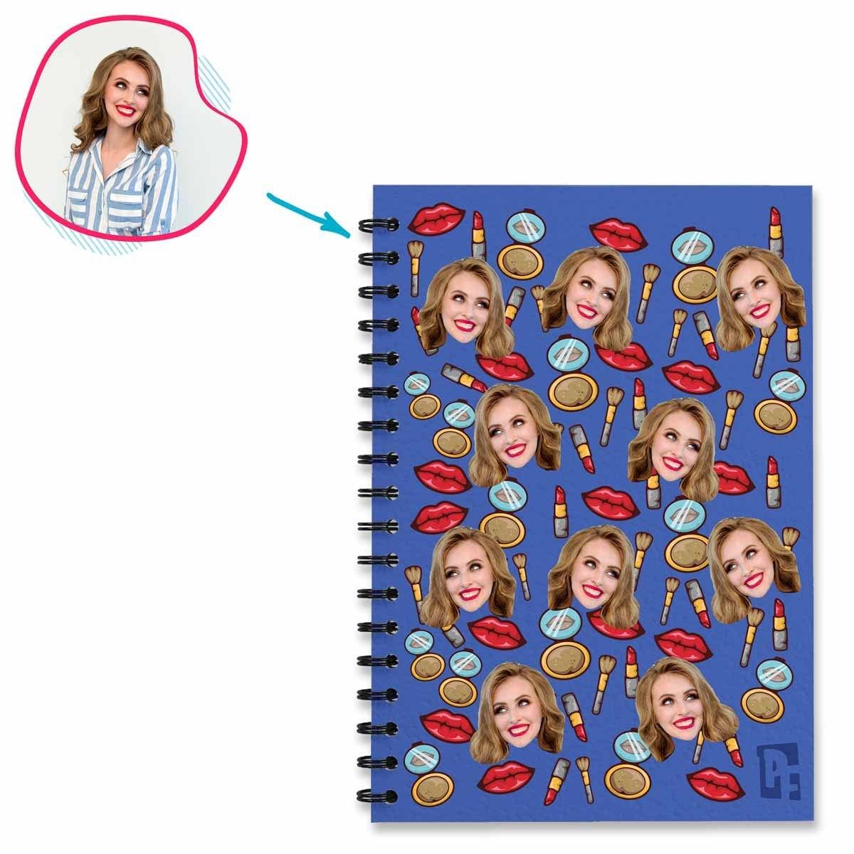 Darkblue Auntie personalized notebook with photo of face printed on them