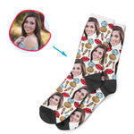 Load image into Gallery viewer, White Makeup personalized socks with photo of face printed on them
