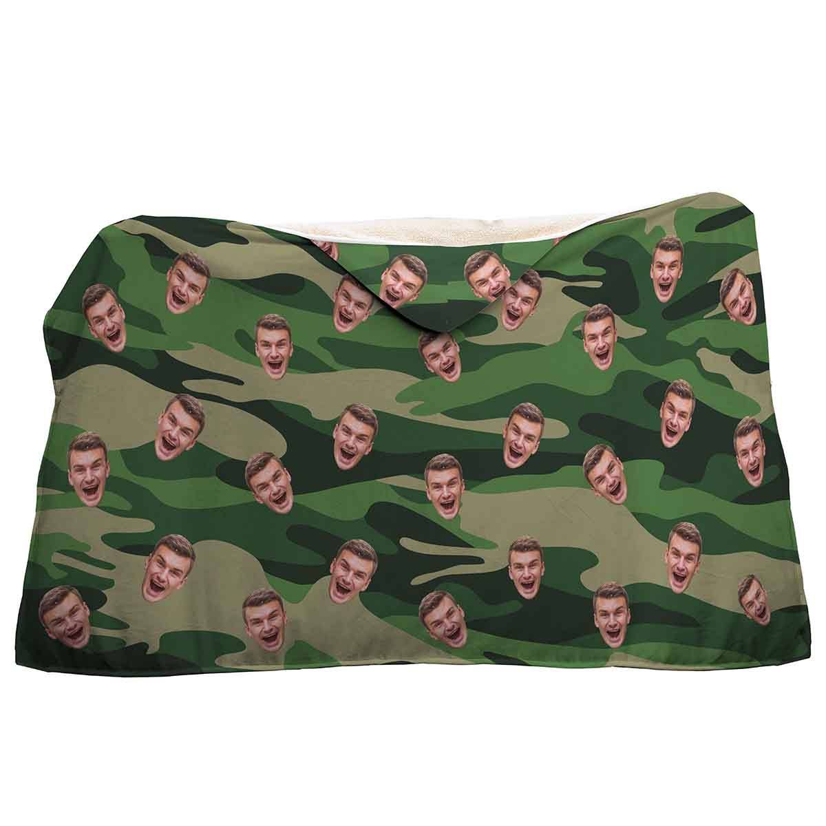 military Military hooded blanket personalized with photo of face printed on it