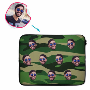military Military laptop sleeve personalized with photo of face printed on them