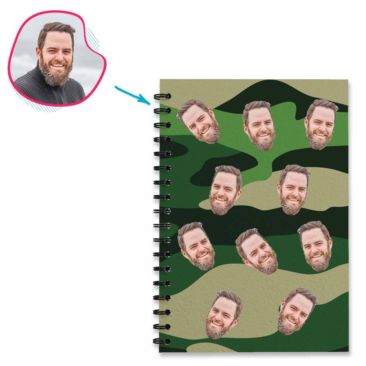military Military Notebook personalized with photo of face printed on them