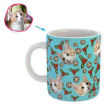 Load image into Gallery viewer, blue Mistletoe mug personalized with photo of face printed on it
