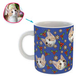 Load image into Gallery viewer, darkblue Mistletoe mug personalized with photo of face printed on it
