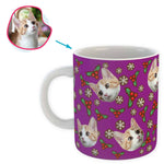 Load image into Gallery viewer, purple Mistletoe mug personalized with photo of face printed on it
