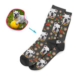 Load image into Gallery viewer, dark Mistletoe socks personalized with photo of face printed on them
